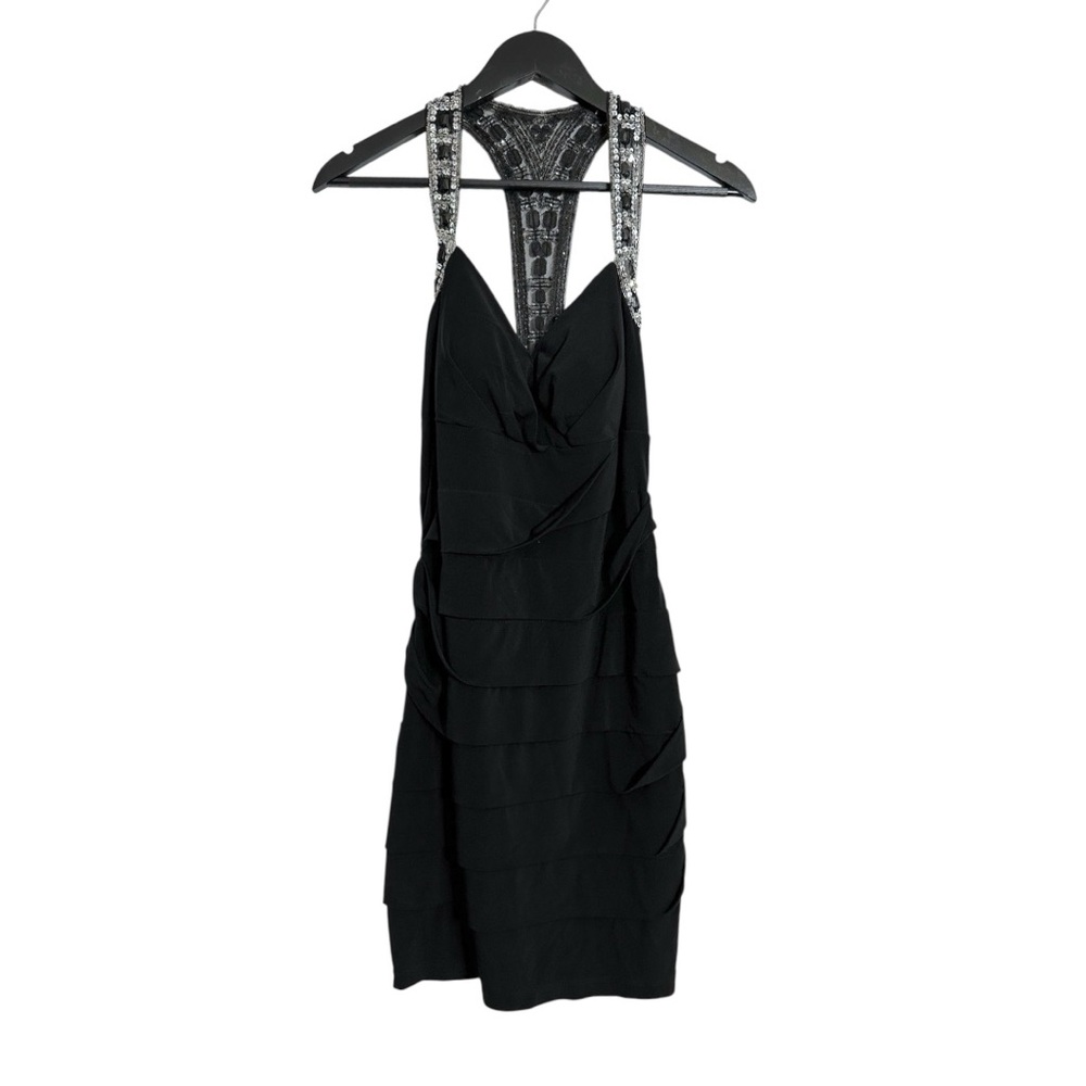 City Triangles Black Tiered Dress with Embellished Racerback Y2K Size Large
